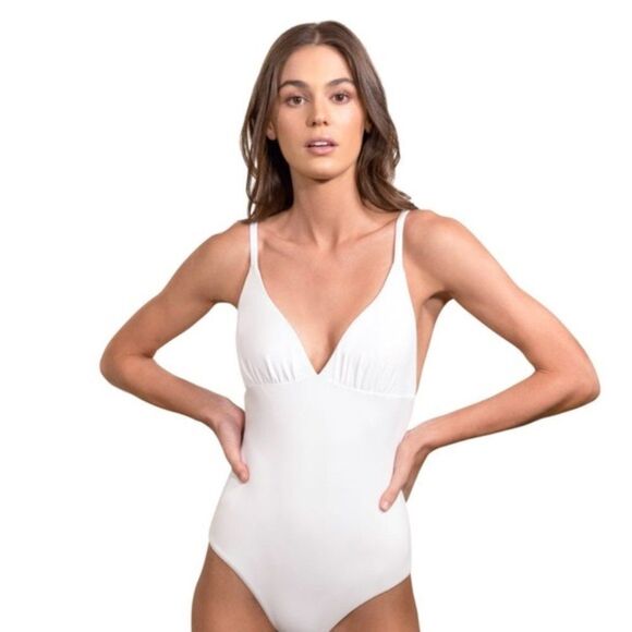 Gottex Women's White V-Neck One Piece Swimsuit Bathing Suit Size 12 - Picture 1 of 16
